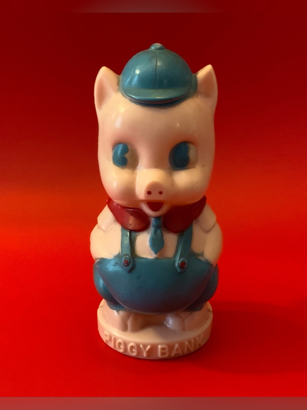 Vintage Blue and White Hard Plastic Piggy Bank
